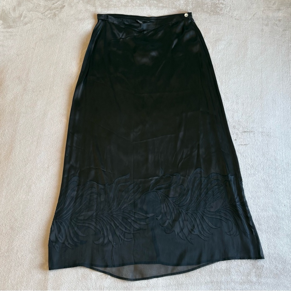 SANCTISILK Silk Satin Black Long A-Line Skirt